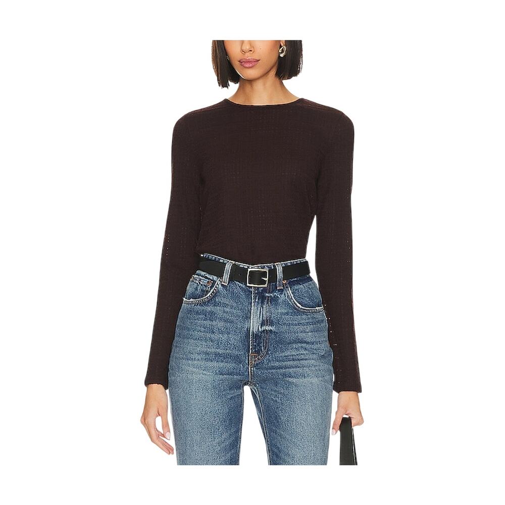 Vince Textured Brown Plaid Jacquard Crew Size S Top